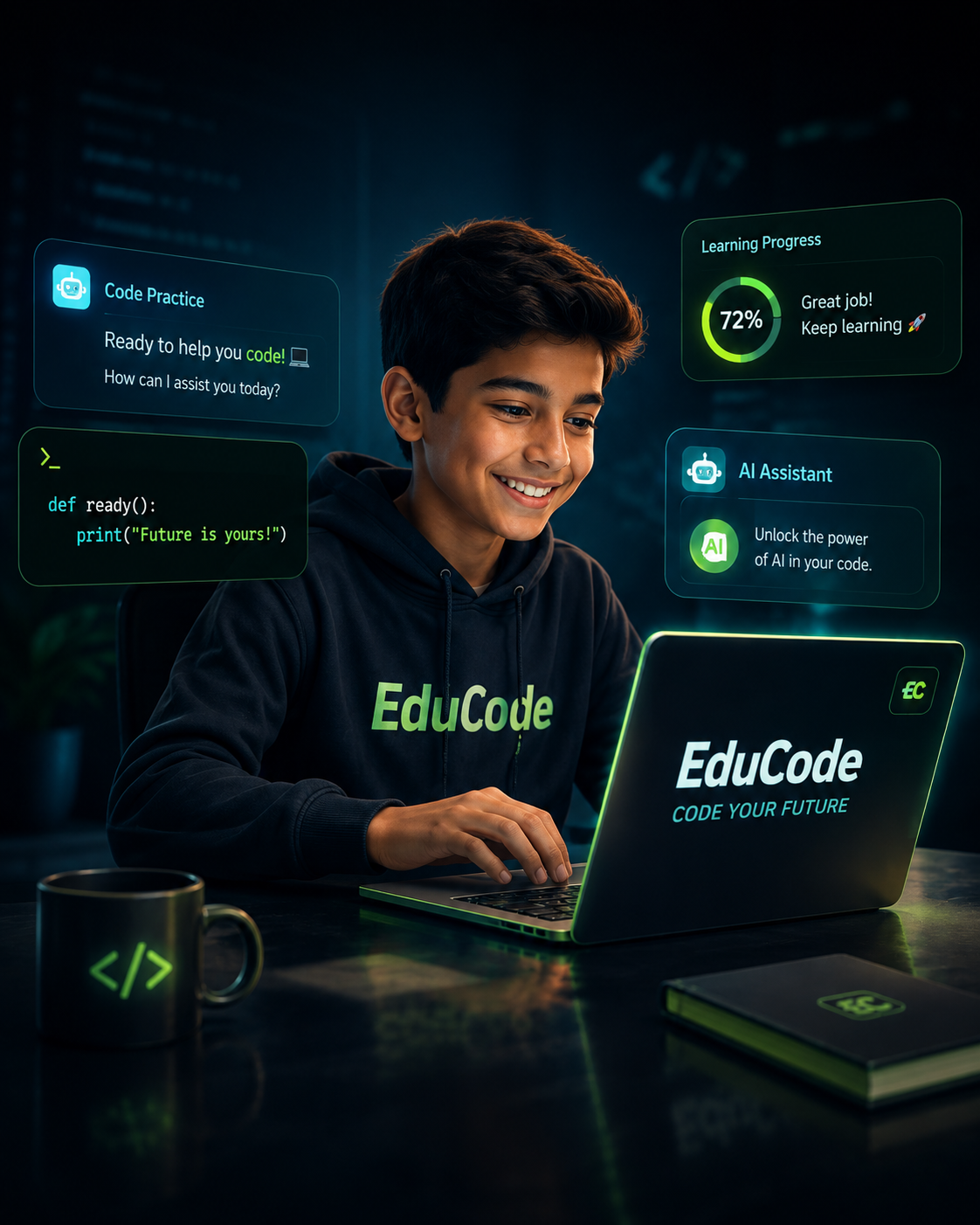 طالب يتعلم البرمجة مع EduCode